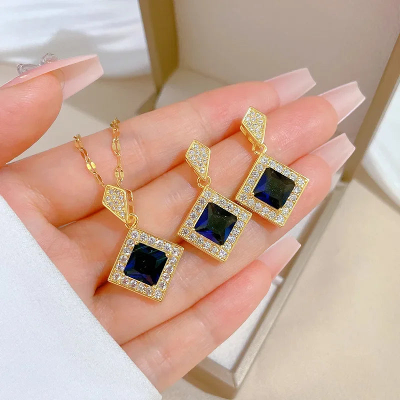 Exquisite Geometry Square Necklace Earrings Bracelet Jewelry Set Charm Ladies Jewelry Fashion Bridal Accessory Set Romantic Gift-Dollar Bargains Online Shopping Australia