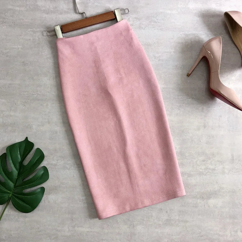 Multi Pencil Skirt Womens Solid Color High Waist Suede Sheath Back Split Midi Bodycon Skirts-Dollar Bargains Online Shopping Australia