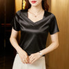 Satin Blouse Women Tops Fashion V-Neck Short Sleeve Blouses Suit Bottom Shirt Silk Vintage-Dollar Bargains Online Shopping Australia