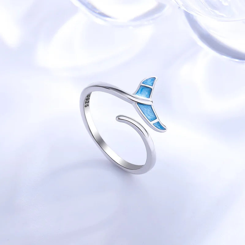 Whale Tale Mermaid Blue Green Leaf Silver Color Finger Rings Stackable Moon Stone Women Jewelry-Dollar Bargains Online Shopping Australia