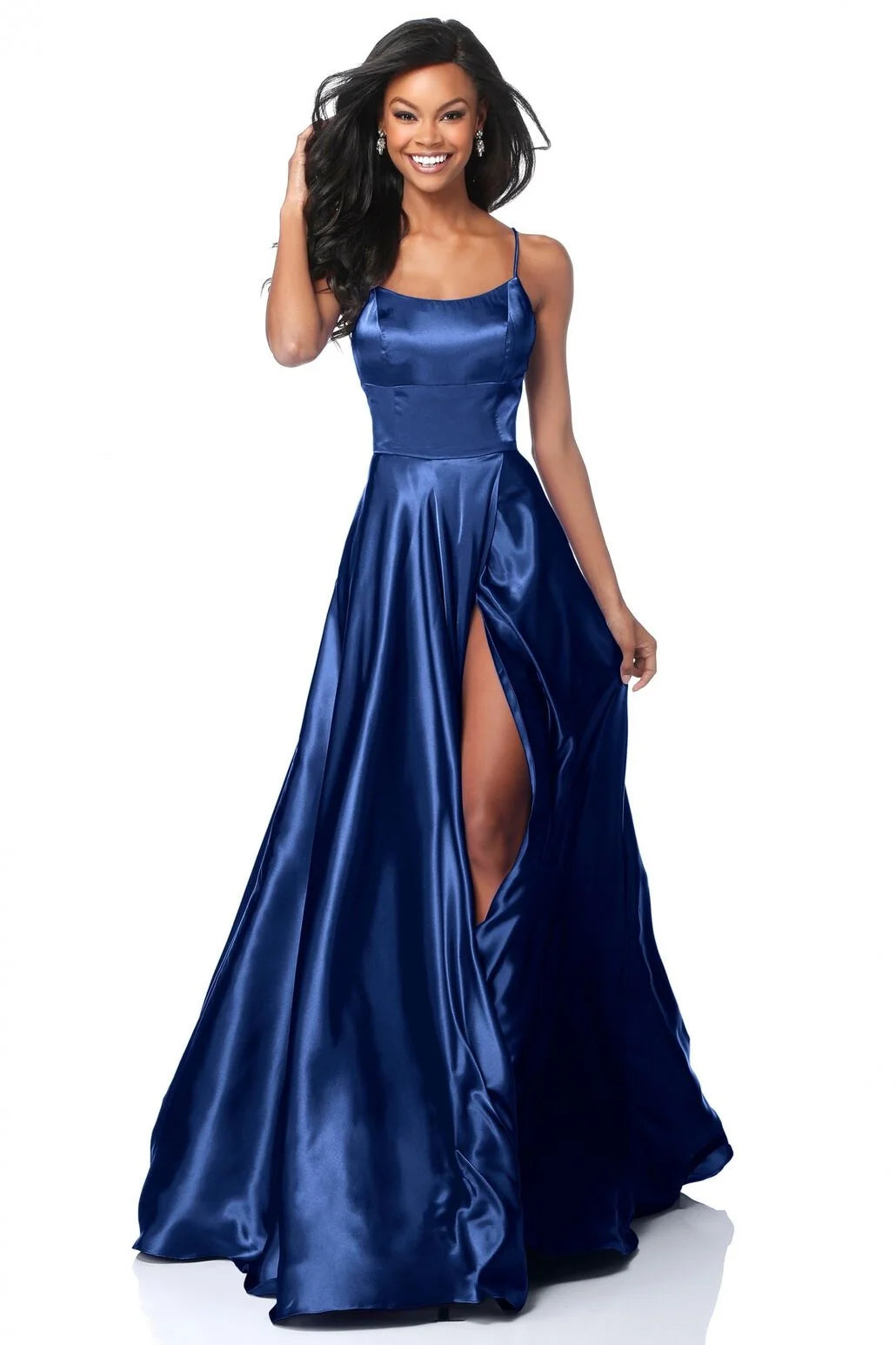 Soft Sliky Satin Bridesmaid Gown Cowl Neckline Thin Straps Leg Slit and Flowing A-line Skirt Women-Dollar Bargains Online Shopping Australia