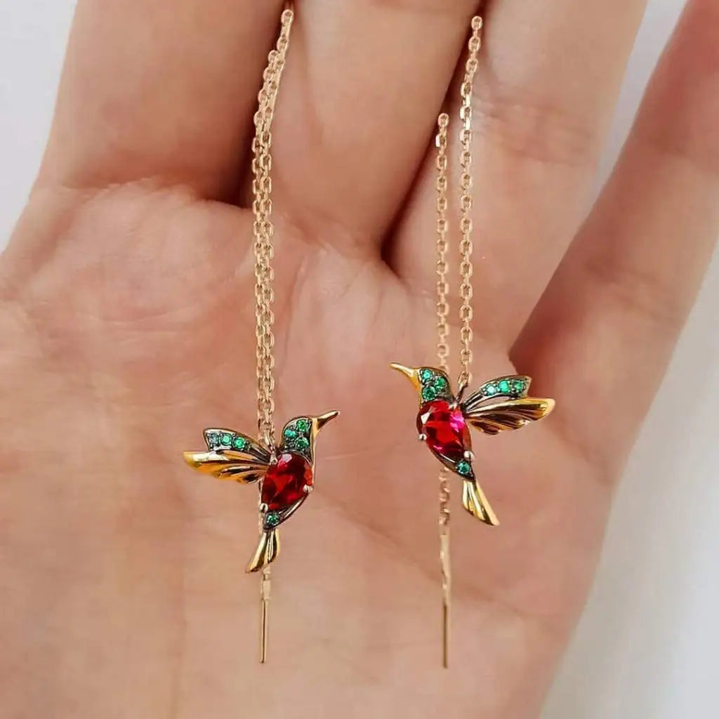 Women's Dangle Earrings Fashionable Wing Spreading Zircon Hummingbird Long Pendant Earchain Lady Jewelry Fashionable Wing Spread-Dollar Bargains Online Shopping Australia