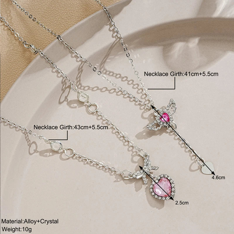 Crystal Angel Wings Heart Pendant Necklaces Set Ladies Girl Simple Y2K Pink White Zircon Love Elegant Necklace Women Jewelry Set-Dollar Bargains Online Shopping Australia