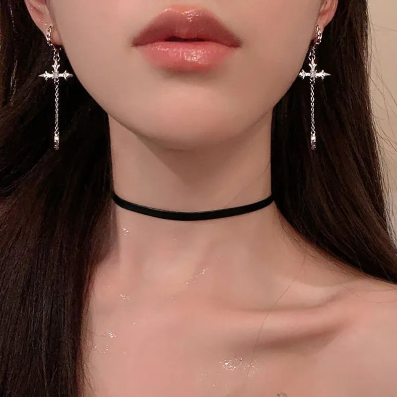 Cross Arc Long Drop Earrings for Women Fashion Simple Hanging Dangling Earrings Jewelry Female Christmas Gift-Dollar Bargains Online Shopping Australia