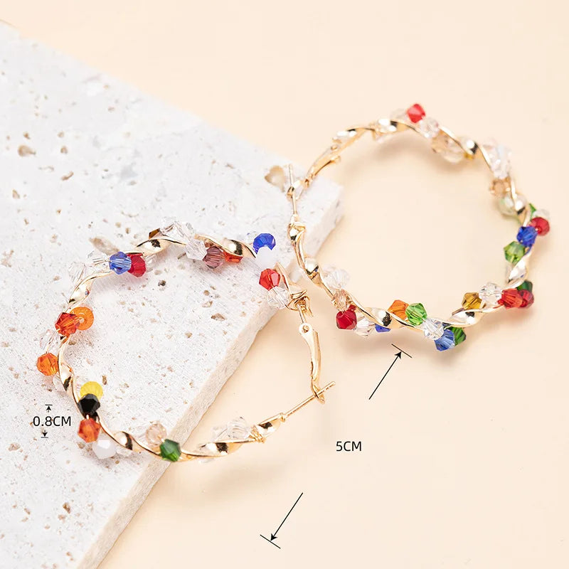 Colorful Crystal Hoop Earrings for Women New Fashion Big Round Circle Statement Earrings Wedding Party Bohemian Jewelry-Dollar Bargains Online Shopping Australia