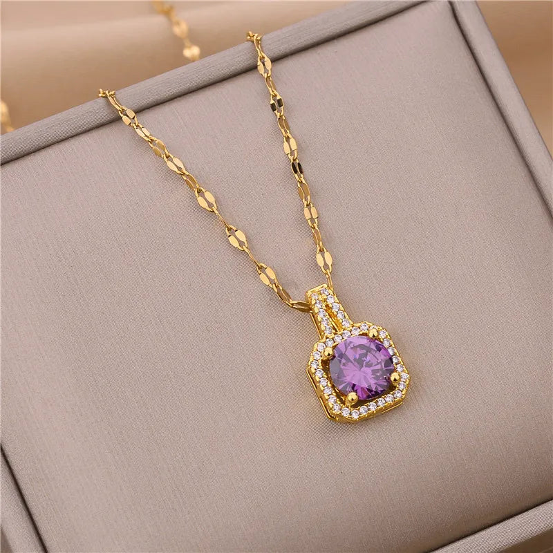 Zircon Crystal Pendant Clavicle Chain Necklace For Women Stainless Steel Jewelry Female Wedding Party Accessorie-Dollar Bargains Online Shopping Australia