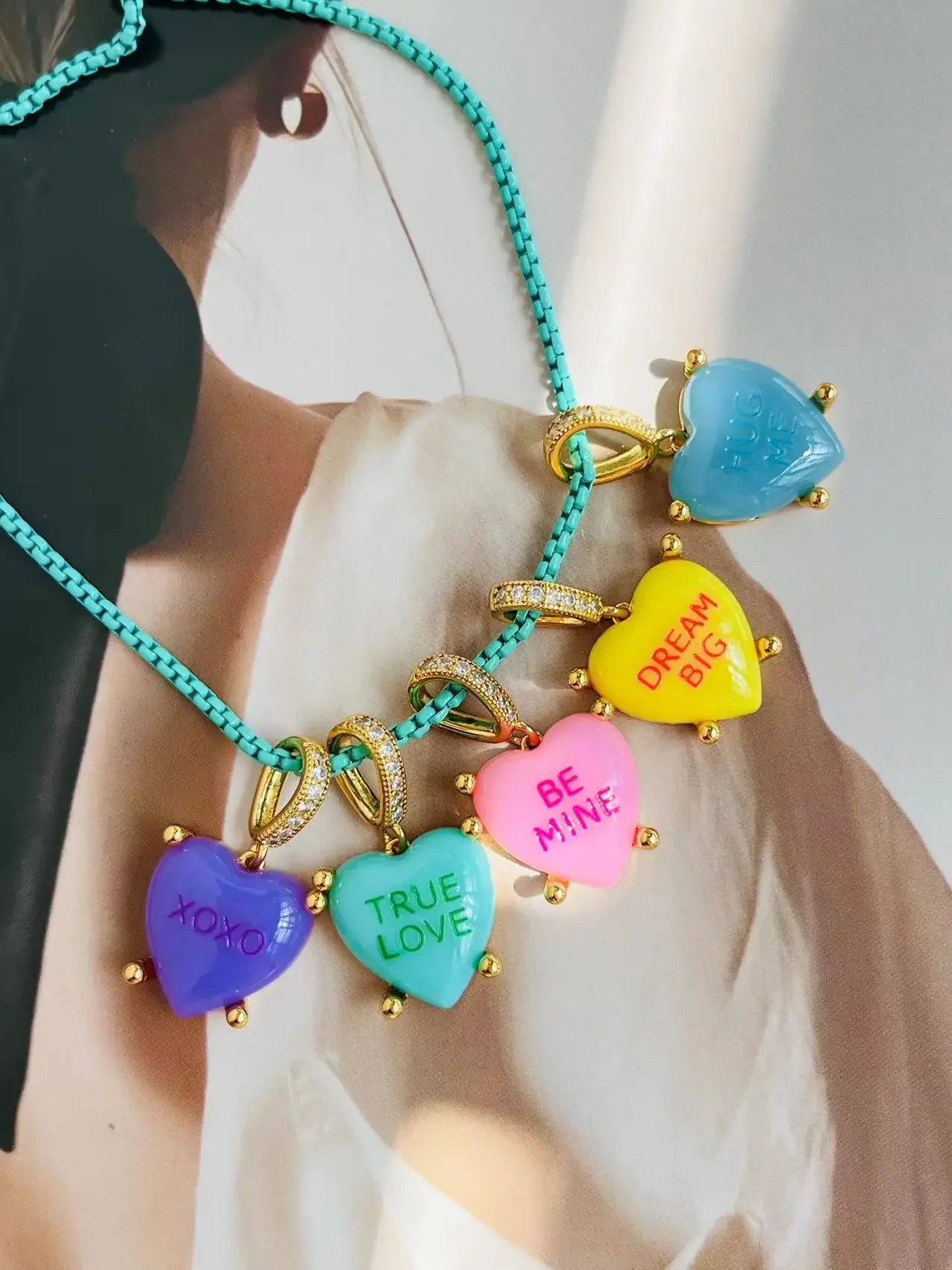 Colorful Heart Pendant Trendy English Words Resin Love Heart Zircon Charm Clavicle Chains Necklace for Women Y2K Fashion Jewelry-Dollar Bargains Online Shopping Australia