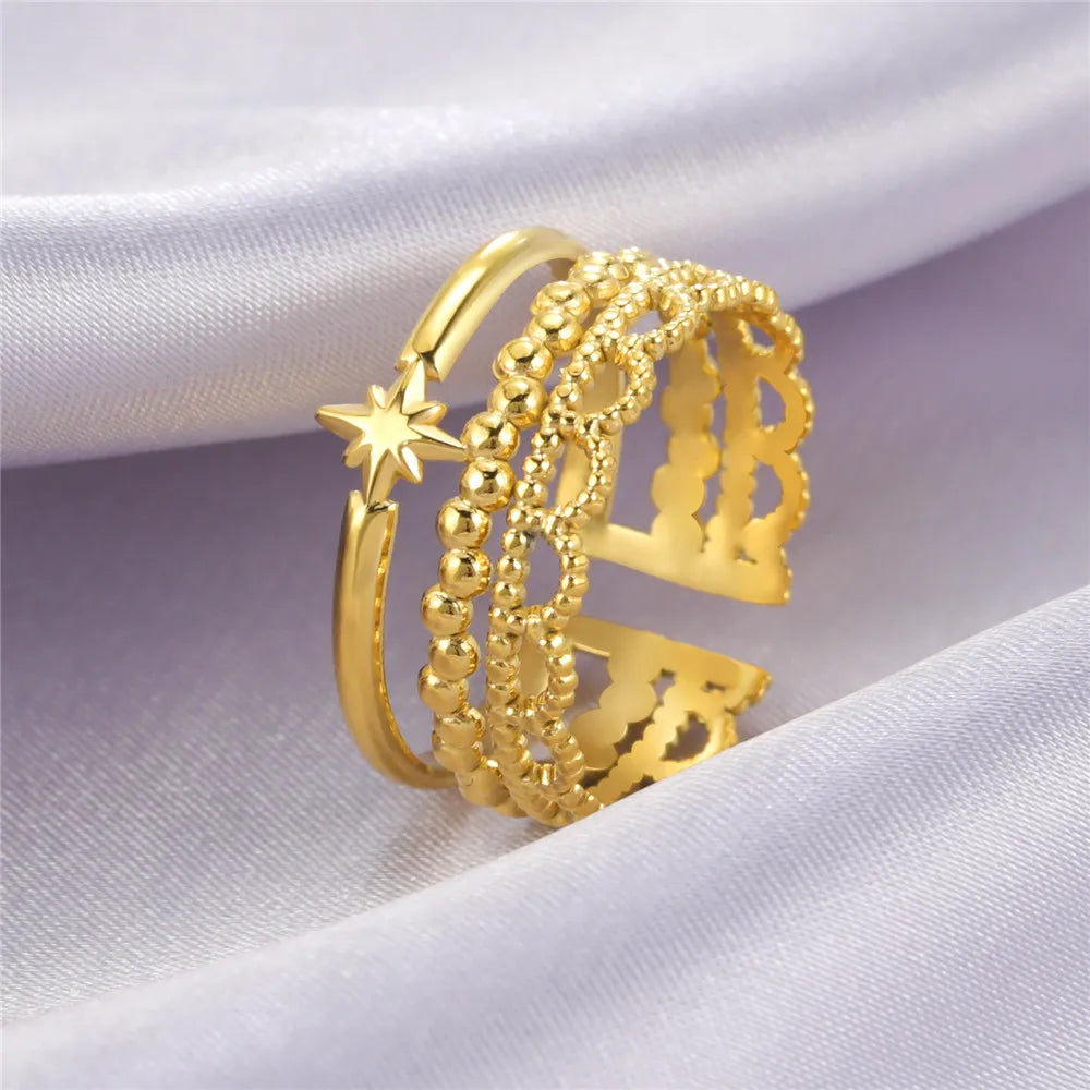 Women Rings Geometric Heart Aesthetic Adjustable Open Finger Ring Fashion Party Jewelry Gifts-Dollar Bargains Online Shopping Australia