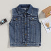 Unisex Baby Boys Girls Lapel Demin Vest Children Short Section Sleeveless Button Denim Jacket For Little Boys Girls-Dollar Bargains Online Shopping Australia