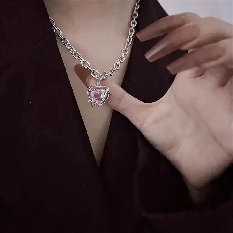 Kpop Heart Necklace French Lucky Bean Love Clavicle Chain Korean Simple Female double layer Necklace Female Pendant for Women-Dollar Bargains Online Shopping Australia