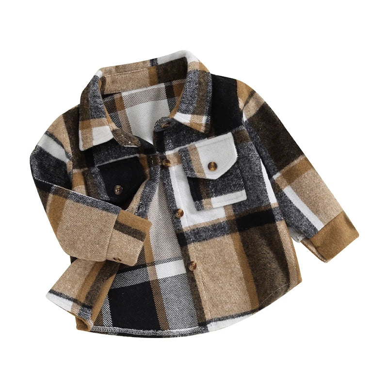 Kids Shirt Jacket Plaid Print Long Sleeve Button Cardigan Winter Coat for Infant Baby Spring Fall Outwear-Dollar Bargains Online Shopping Australia