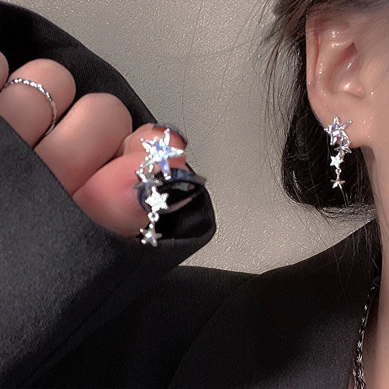 Silver Color Plated Hollow Star Hoop Earring For Women Fashion Vintage Accessories Aesthetic Jewelry Gift-Dollar Bargains Online Shopping Australia