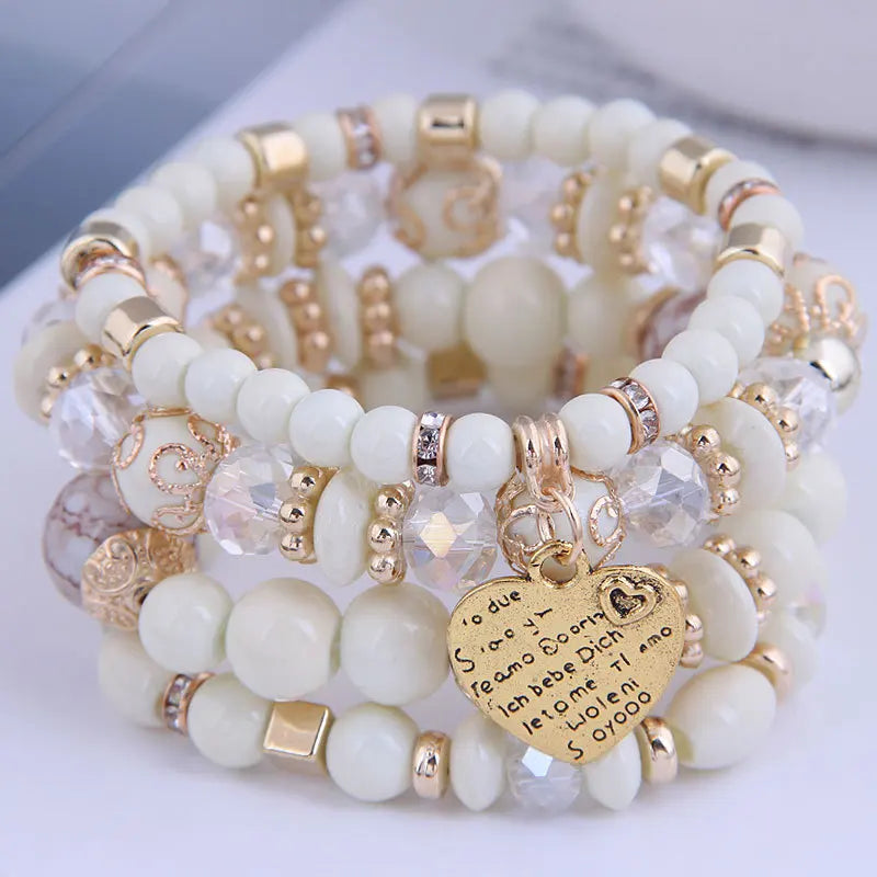 Bohemian Pink Crystal Beads Heart Charm Bracelets Women Girls Ethnic Tree Of Life Charm Wrap Bracelet-Dollar Bargains Online Shopping Australia