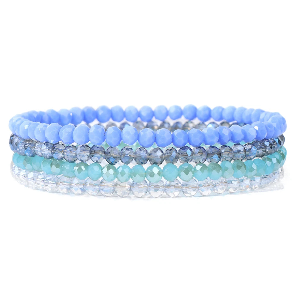 4Pcs/set Shinning Crystal Beads Elastic Bracelet Bohemian Faceted Colorful Crystal Glass Beaded Bracelet Bangles Set For Women-Dollar Bargains Online Shopping Australia