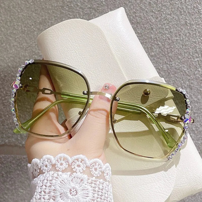 Rhinestone Decor Rimless Fashion Sunglasses For Women Men Casual Gradient Glasses-Dollar Bargains Online Shopping Australia