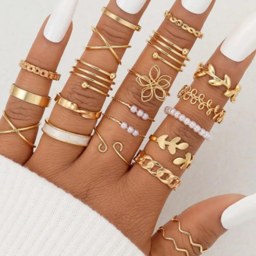 Bohemian Vintage Irregularly Ring Set for Women Gold Color Boho Butterfly Snake Heart Geometric Rings Retro Fashion Jewelry Gift-Dollar Bargains Online Shopping Australia