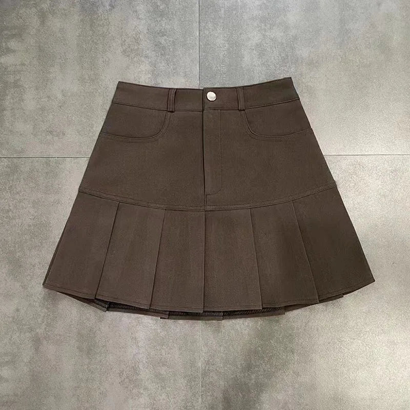 Y2K Vintage High Waist Pleated Skirt Women College Style Uniforms Safety Pants Mini Skirts Woman Korean Street Slim A-Line Skirt-Dollar Bargains Online Shopping Australia