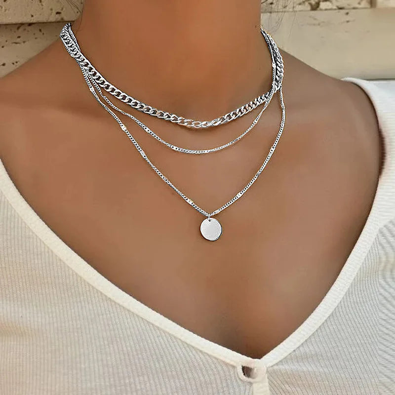 Vintage Double Round Charm Layered Necklace Women's Jewelry Layered Accessories for Girls Gifts Bohemian Fashion Pendant-Dollar Bargains Online Shopping Australia