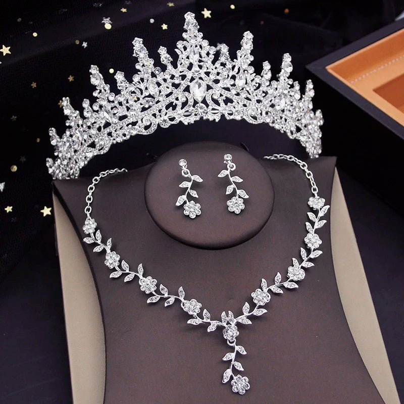 Crystal Tiaras Bridal Jewelry Sets for Women Crown Flower Choker Necklace Sets Wedding Bride Costume Jewelry Set-Dollar Bargains Online Shopping Australia