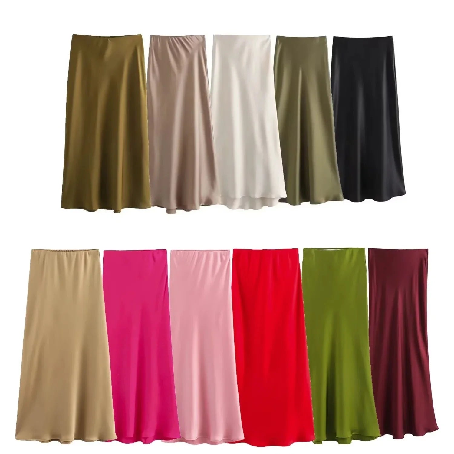 Women's Skirts Basic Satin Skirt High Waist Stylish Long Skirts Midi Chic And Elegan-Dollar Bargains Online Shopping Australia