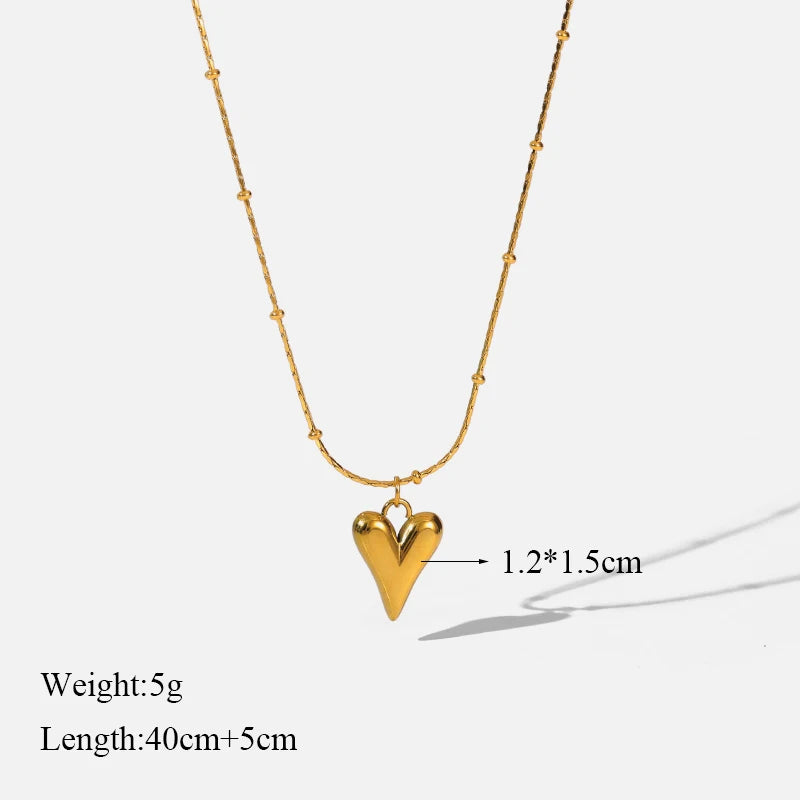 Gold Color Heart Love Necklace Earrings Trendy For Women New Party Gift Waterproof Jewelry Set-Dollar Bargains Online Shopping Australia