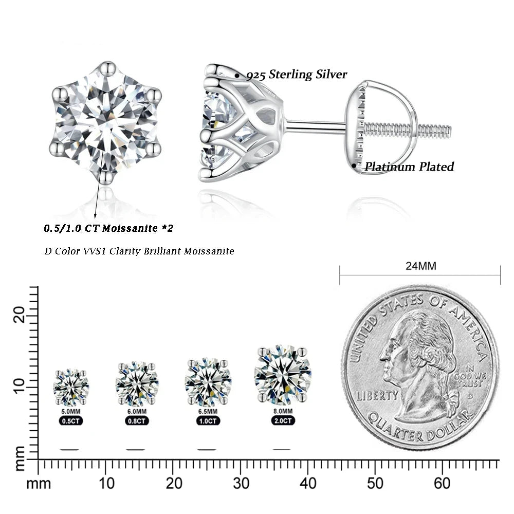 Classic Moissanite Stud EarringsS925 Silver D Color Brilliant Round Cut Lab Created Diamond Wedding Engagement Earrings-Dollar Bargains Online Shopping Australia