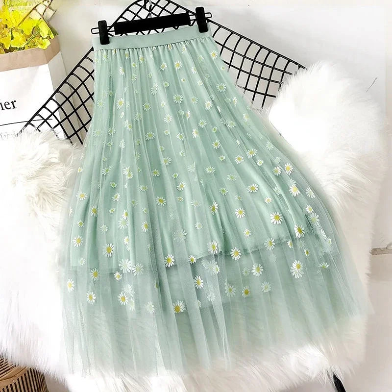 Skirts Women Tender Sweet Korean Style Printed Lady Mesh Ins Classy All-match College Elegant Popular Lovely Girls Stylish Charm-Dollar Bargains Online Shopping Australia