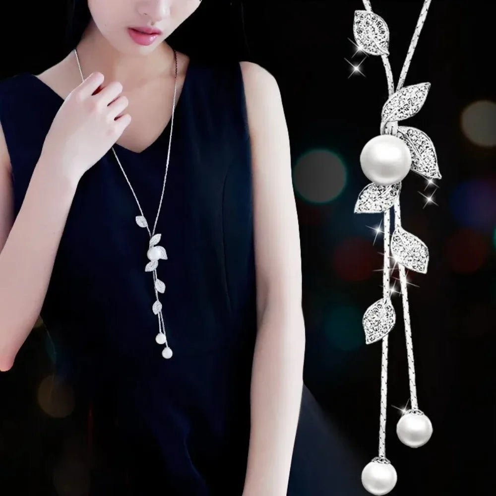 Fashion Elegant Simulated Pearl Choker Necklaces For Women Silver Color Chain Long Necklace Pendant Jewelry Accessories-Dollar Bargains Online Shopping Australia