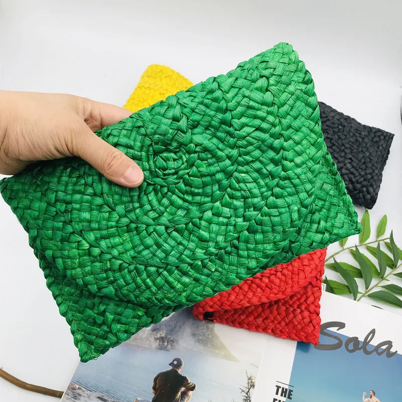 Women Flap Envelope Bags Fashion Summer Beach Bag Handmade Wallet Straw Knitted Handbag Lady Coin Phone Long Purse Clutches-Dollar Bargains Online Shopping Australia