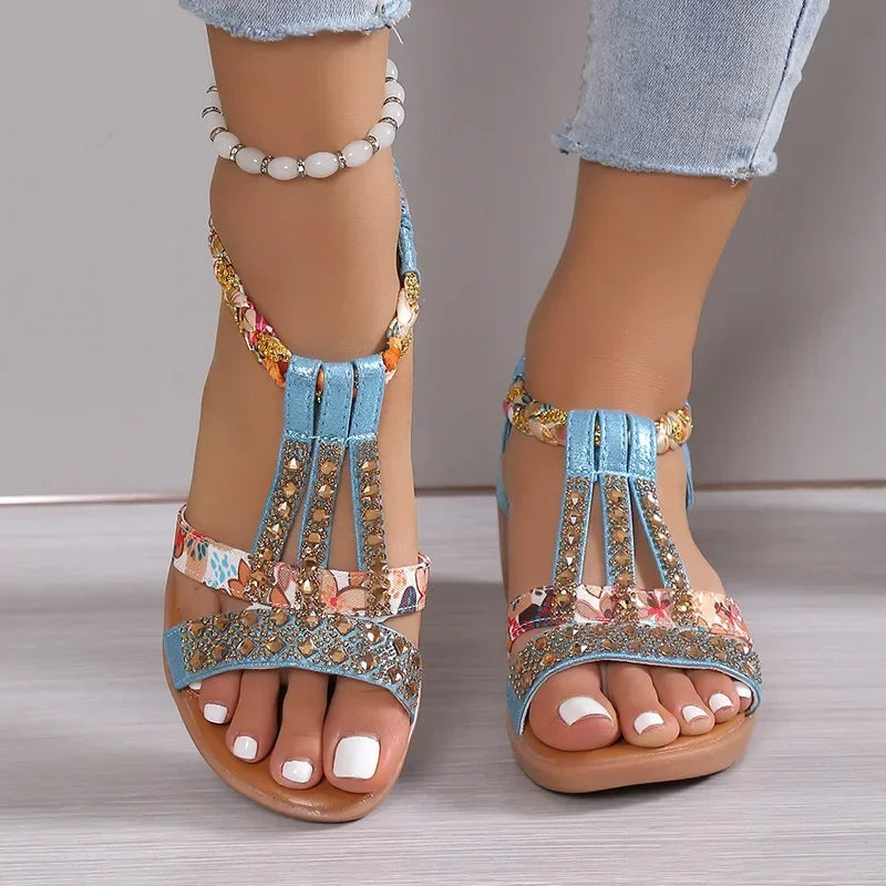 Women Wedge Sandals Summer Bohemia Rhinestones Casual Platform Sandals Female Peep Toe Outdoor Beach Shoes-Dollar Bargains Online Shopping Australia