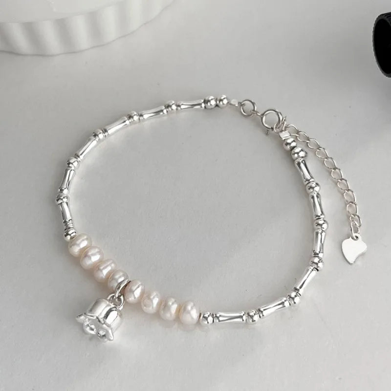 Silver Geometric Bead Pearl Punk Irregular Asymmetric Adjustable Bracelet For Woman Girl Fashion Jewelry-Dollar Bargains Online Shopping Australia