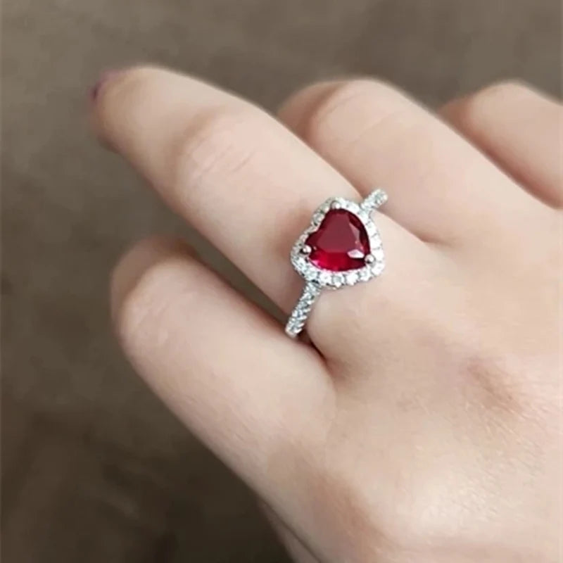 Wedding Rings Women Silver Color Engagement Ring Red Heart Cubic Zirconia Elegant Luxury Bijoux-Dollar Bargains Online Shopping Australia