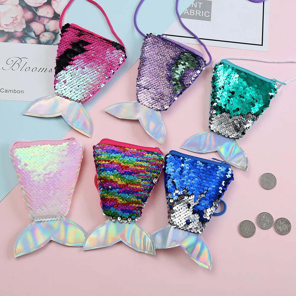 Lovely Shiny Mermaid Tail Sequin Girl Crossbody Bag Children Coin Purse Women Shoulder Bag Exquisite Birthday Gifts-Dollar Bargains Online Shopping Australia