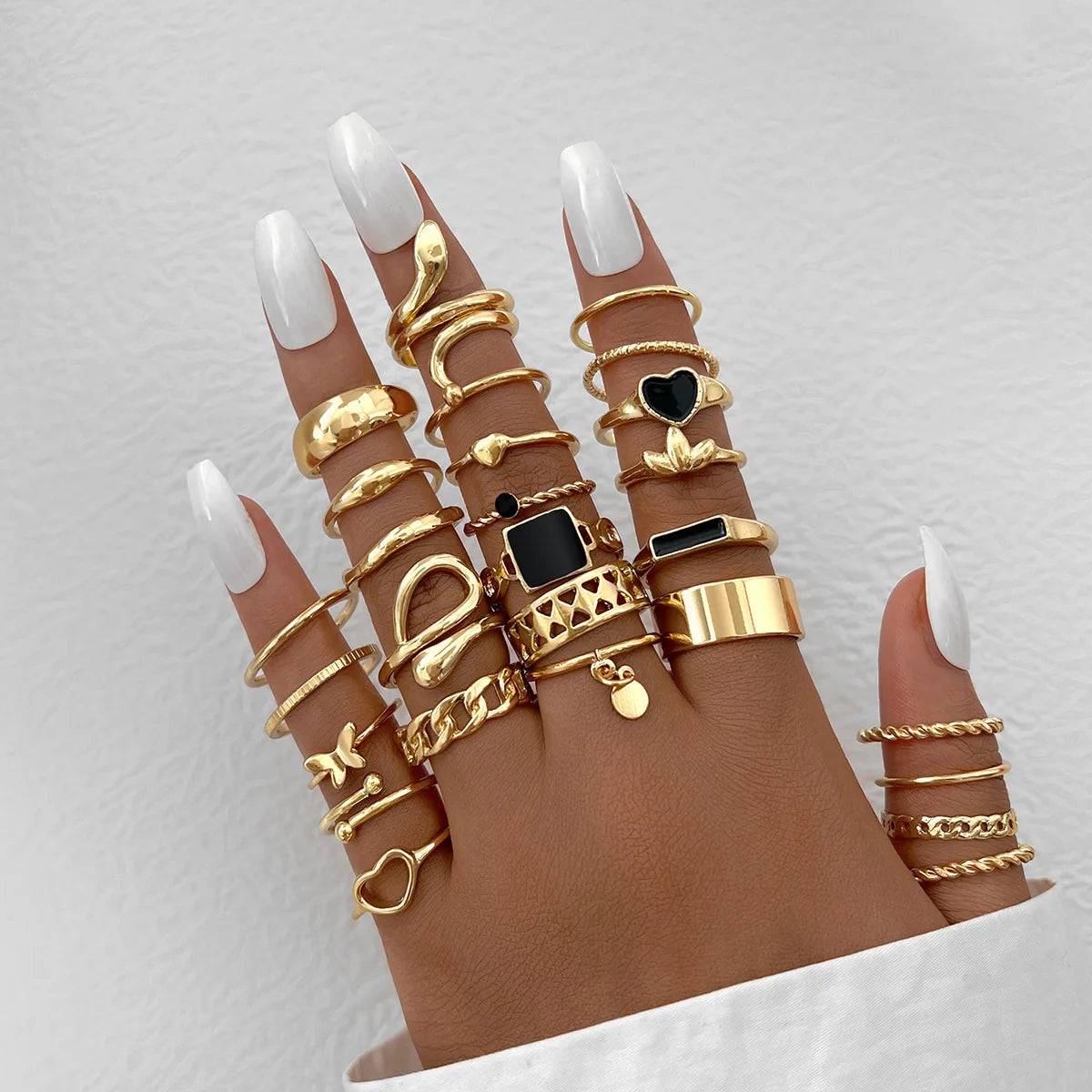 Bohemian Vintage Irregularly Ring Set for Women Gold Color Boho Butterfly Snake Heart Geometric Rings Retro Fashion Jewelry Gift-Dollar Bargains Online Shopping Australia