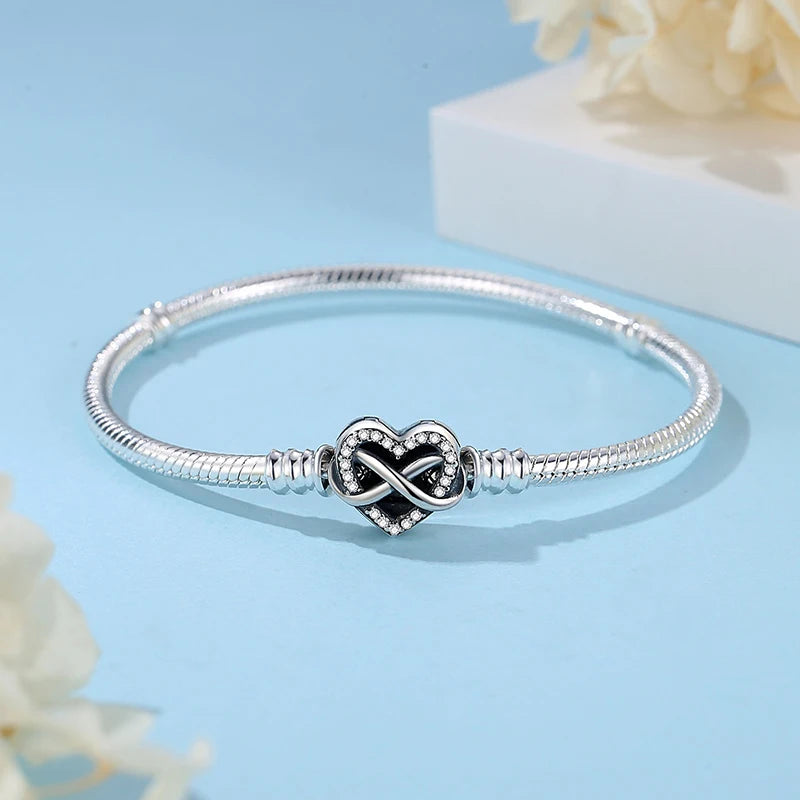 Silver Bracelets Bangles Crystal Ball Love Heart Clasp Beads Charms Moments Bracelet For Women DIY Jewelry-Dollar Bargains Online Shopping Australia