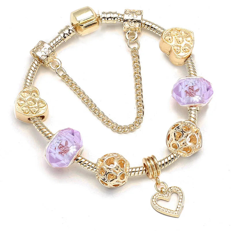 Luxury Crystal Bees Gold Color Charm Bracelet For Girl Murano Glass Beads Fine Bracelet For Women Couple DIY Jewelry Gift-Dollar Bargains Online Shopping Australia