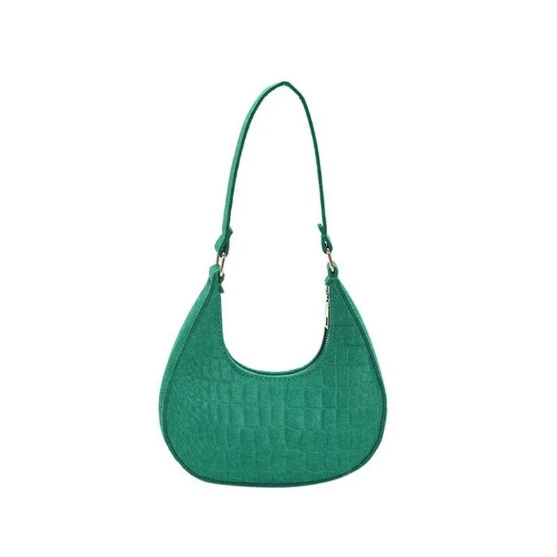 Fashion Simple Moon Shape Underarm Bags Cute Women Female Crocodile Grain Shoulder Bag Felt Purses Handbags Trend Accessories-Dollar Bargains Online Shopping Australia