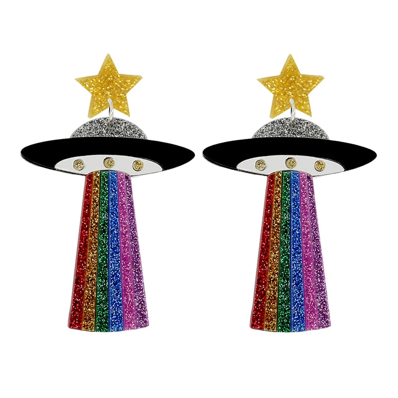 Earrings For Women UFO Acrylic Astronaut Star Lightning Cat Cute Hip Hop Exaggeration Special Creativity Jewelry Rainbow-Dollar Bargains Online Shopping Australia