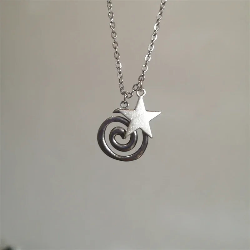 Vintage Goth 90s Silver Color Spiral Vortex Pendant Leather Rope Chain Necklace For Women Men Y2K Aesthetic Jewelry Accessories-Dollar Bargains Online Shopping Australia