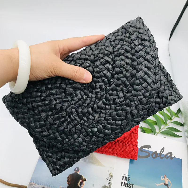 Women Flap Envelope Bags Fashion Summer Beach Bag Handmade Wallet Straw Knitted Handbag Lady Coin Phone Long Purse Clutches-Dollar Bargains Online Shopping Australia