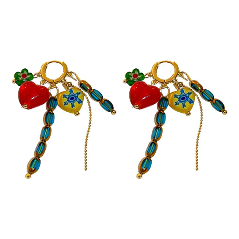 Geometric Full Colour Beads Heart-shaped Earclip Earrings For Women Bohemia Personality Earring Party Jewelry-Dollar Bargains Online Shopping Australia