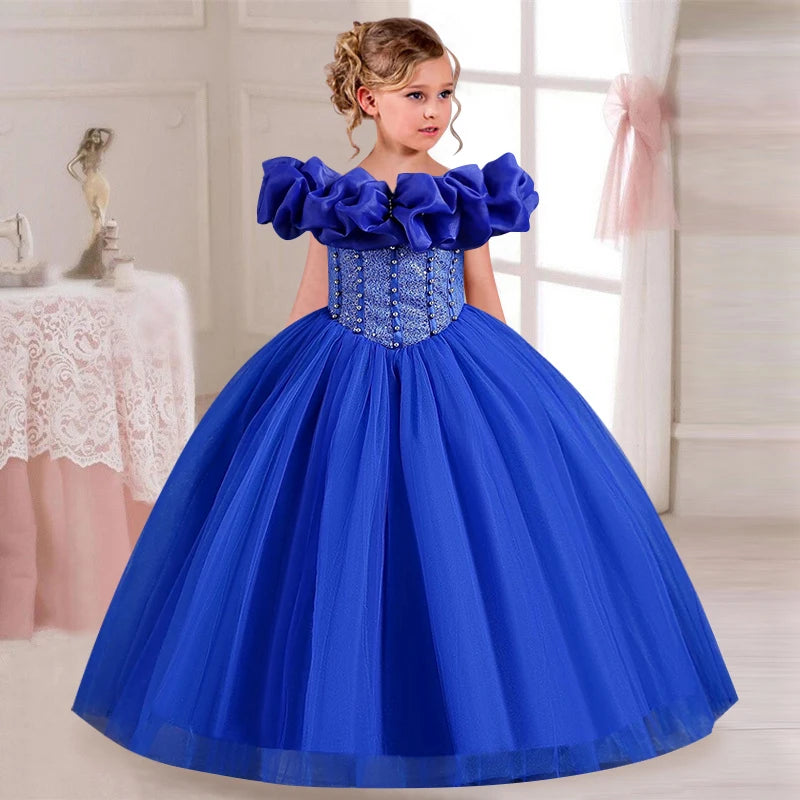 4-14 Year Old Girl Flower Girl Wedding Dress Elegant Celebrity Birthday Party One Shoulder Mesh Dress Christmas Girl Clothing-Dollar Bargains Online Shopping Australia