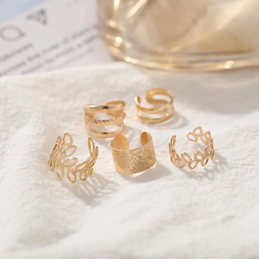 5Pcs/Lot New Vintage Gold Color Leaves Ear Cuff Non-Piercing Fake Cartilage Clip Earrings For Women Men-Dollar Bargains Online Shopping Australia