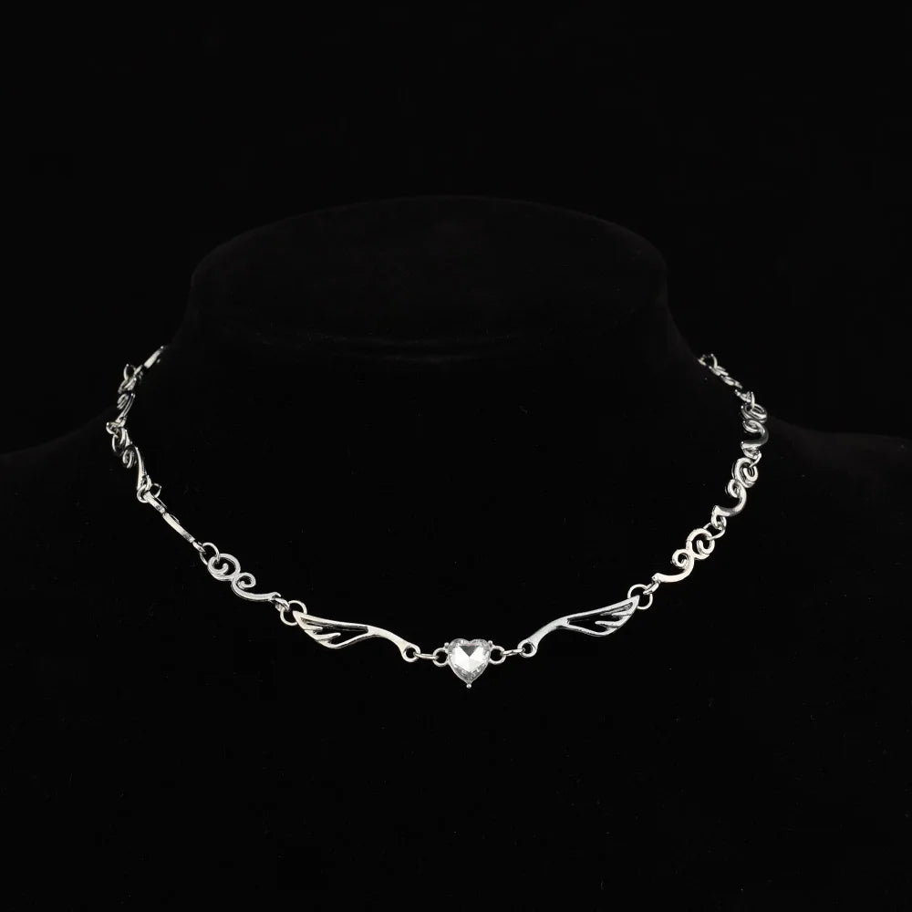 Y2K Silver Color Irregualr Choker Necklace for Women Girls Love Heart Crystal Clavicle Chain Necklace-Dollar Bargains Online Shopping Australia