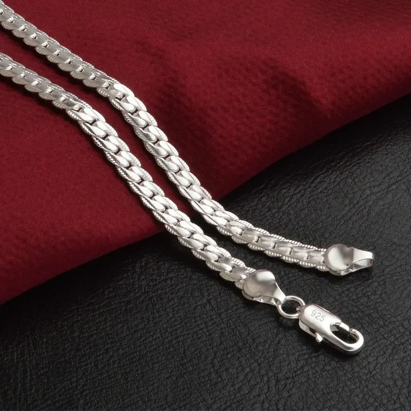 925 Sterling Silver 6mm Side Chain Inch Necklace for Woman Men Fashion Wedding Engagement Jewelry Gift-Dollar Bargains Online Shopping Australia