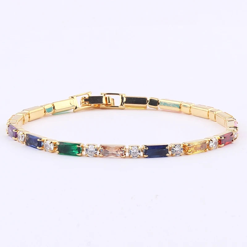 Rainbow Crystal Tennis Bracelets For Women Bracelet Set 18K Gold Silver Colorful Zirconia Femme Bridal Wedding Jewelry-Dollar Bargains Online Shopping Australia