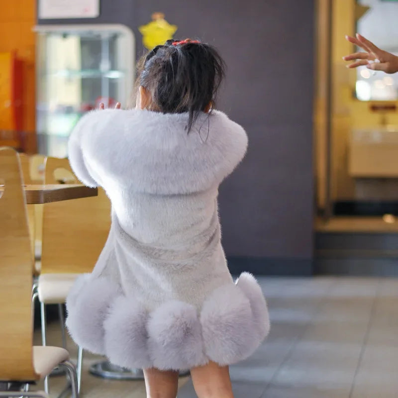 Winter Clothes Girls Kids Boutique Coat Thicken Korean Imitation Fur Autumn Fox Hair Cotton Warm Large Fur Collar-Dollar Bargains Online Shopping Australia