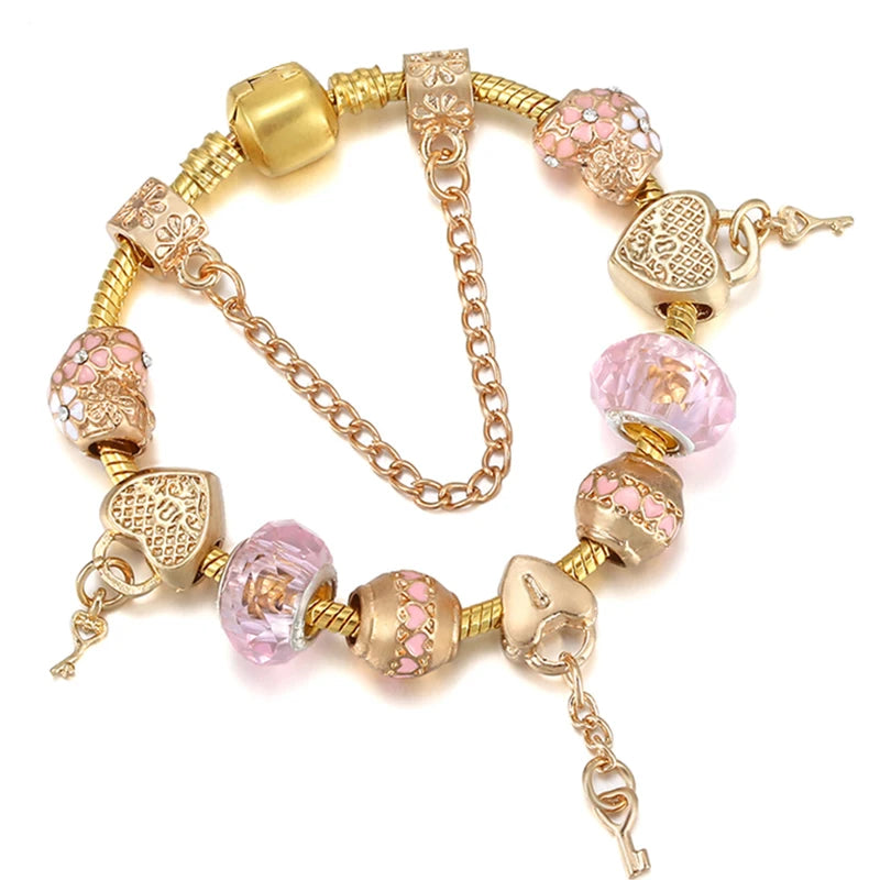 Luxury Crystal Bees Gold Color Charm Bracelet For Girl Murano Glass Beads Fine Bracelet For Women Couple DIY Jewelry Gift-Dollar Bargains Online Shopping Australia