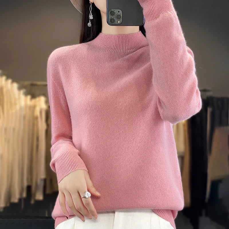 Wool Sweater Women's Loose Half Turtleneck Pullover Spring and Autumn Basic Style Simple Bottoming Top-Dollar Bargains Online Shopping Australia