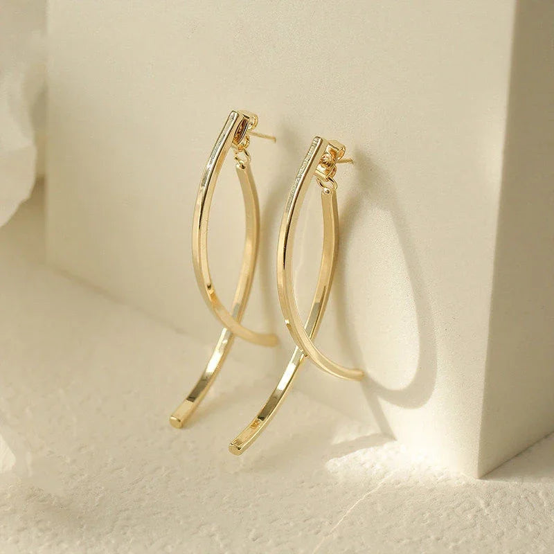 Cross Arc Long Drop Earrings for Women Fashion Simple Hanging Dangling Earrings Jewelry Female Christmas Gift-Dollar Bargains Online Shopping Australia